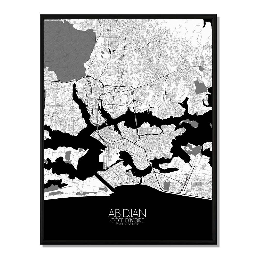 ABIDJAN - Carte City Map N&B 40x50 ABIDJAN - Carte City Map N&B 40x50