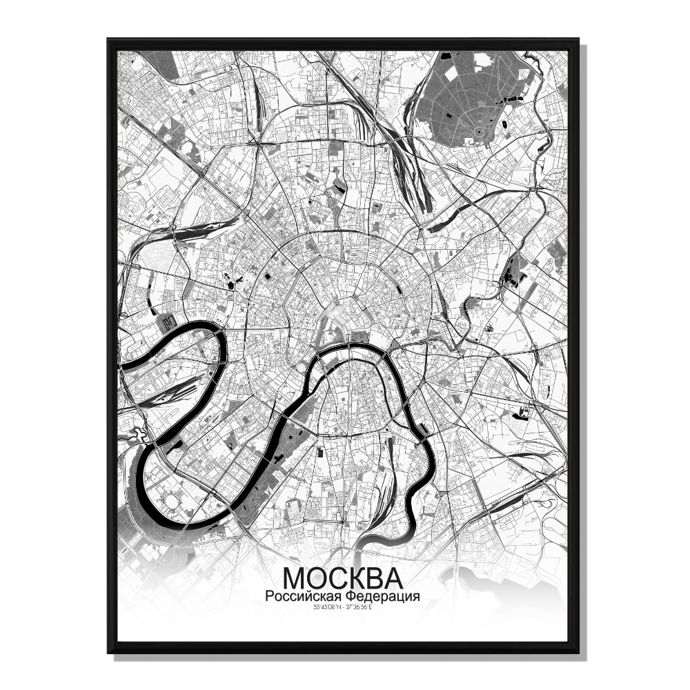MOSCOU - Carte City Map N&B 40x50cm