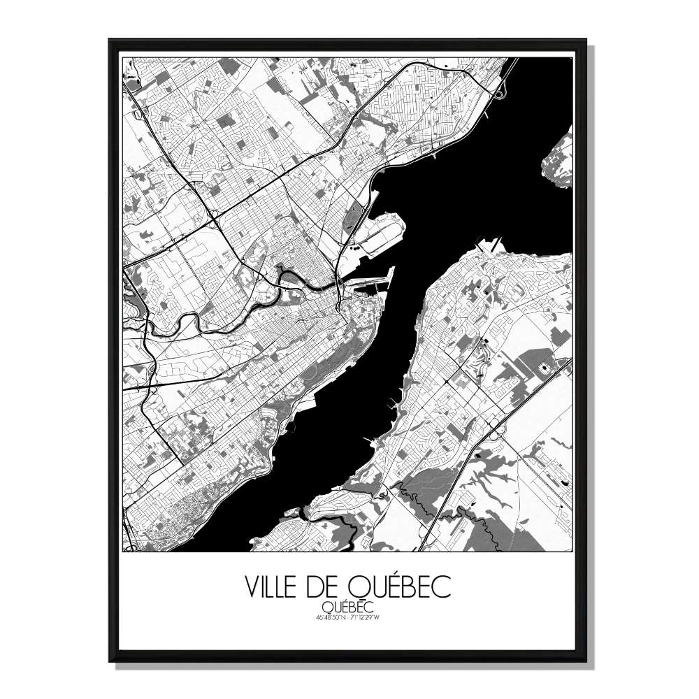 QUEBEC - Carte City Map N&B 40x50cm