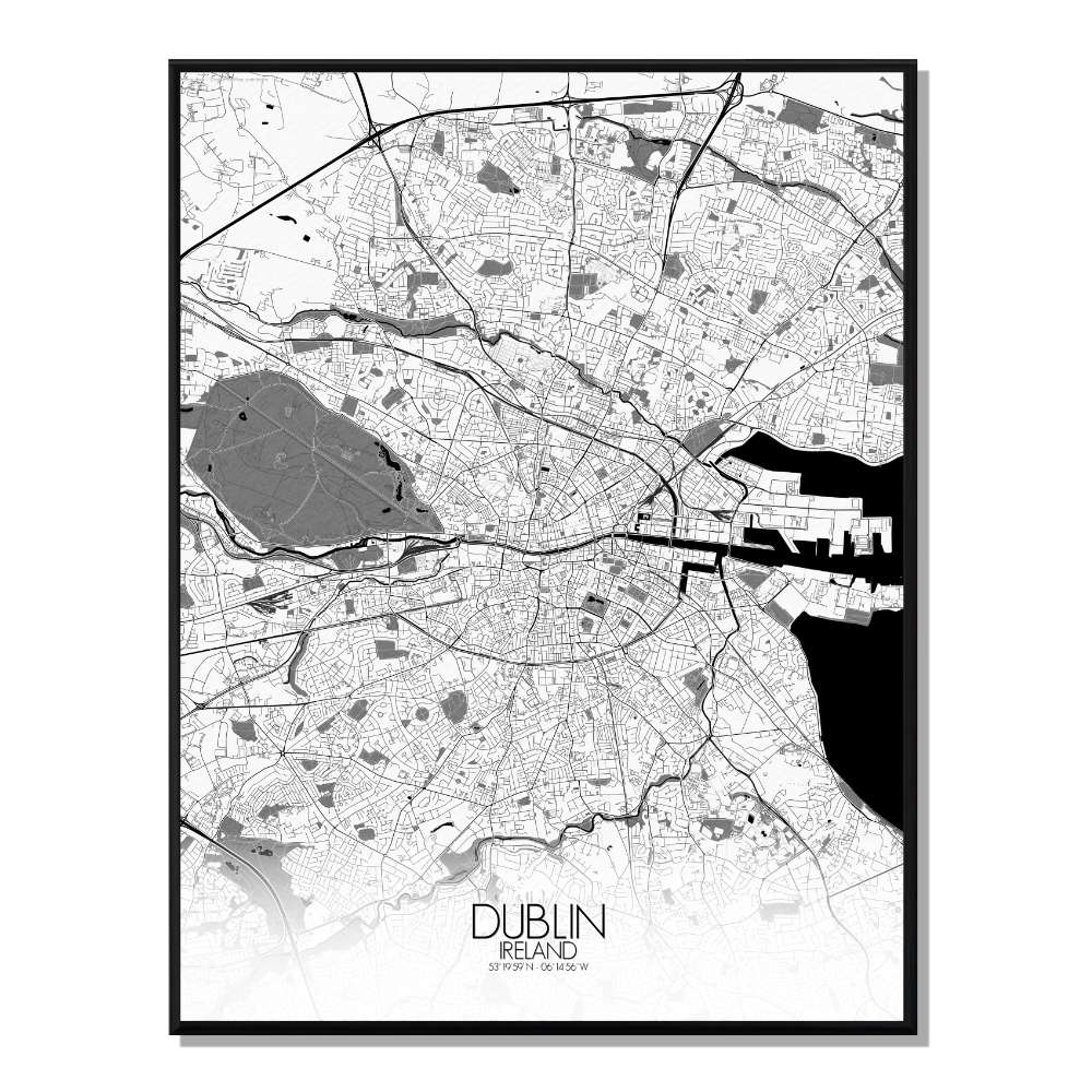 DUBLIN - Carte City Map N&B 40x50cm
