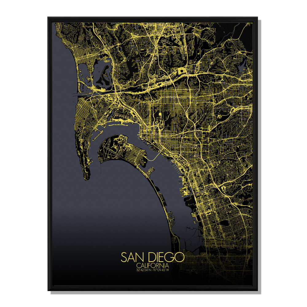 SAN DIEGO - Carte City Map Nuit 40x50cm