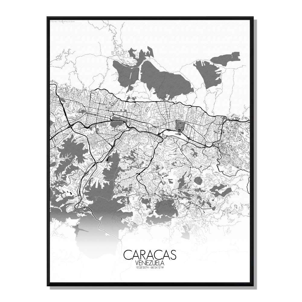 Affiche Caracas Carte N&B 40x50