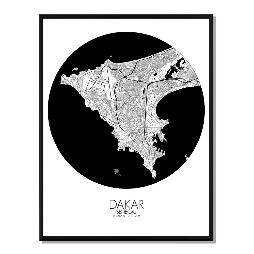 DAKAR - Carte City Map Rond 40x50cm