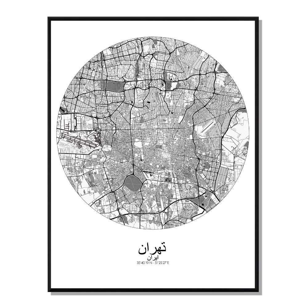 TEHERAN - Carte City Map Rond 40x50cm