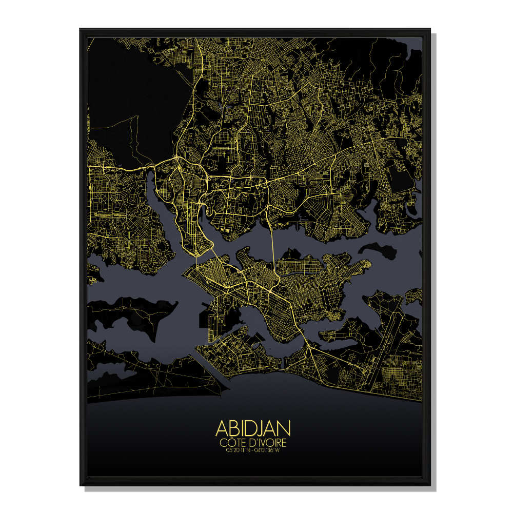 ABIDJAN - Carte City Map Nuit 40x50 ABIDJAN - Carte City Map Nuit 40x50