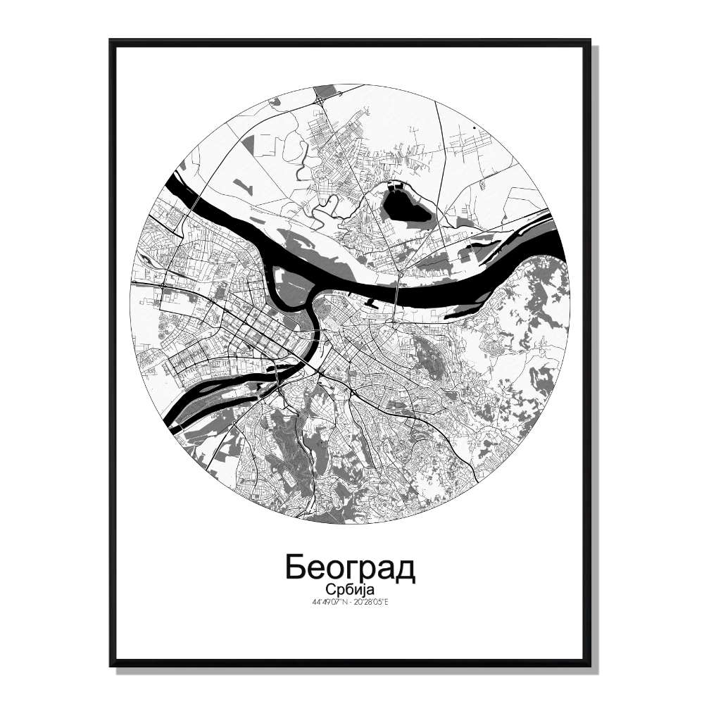 Affiche Belgrade Carte ronde 40x50