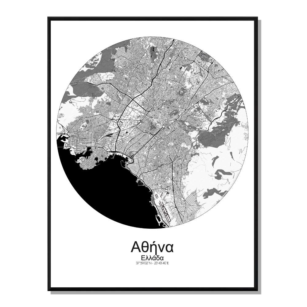 Affiche Athènes Carte ronde 40x50