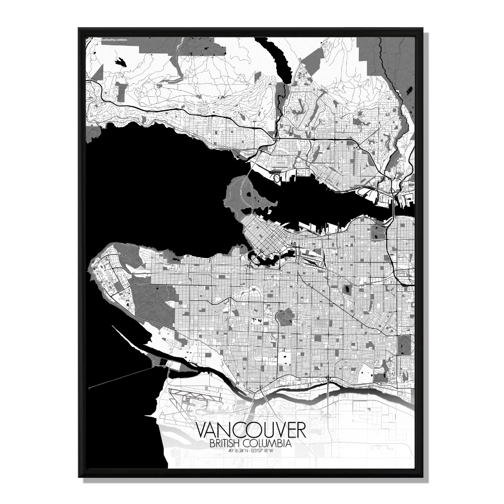 VANCOUVER - Carte City Map N&B 40x50cm