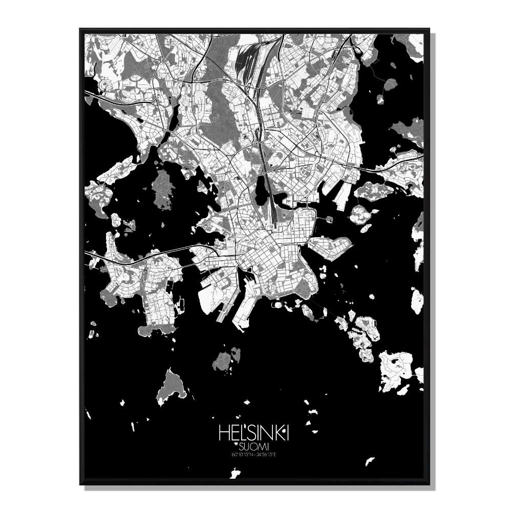 HELSINKI - Carte City Map N&B 40x50cm