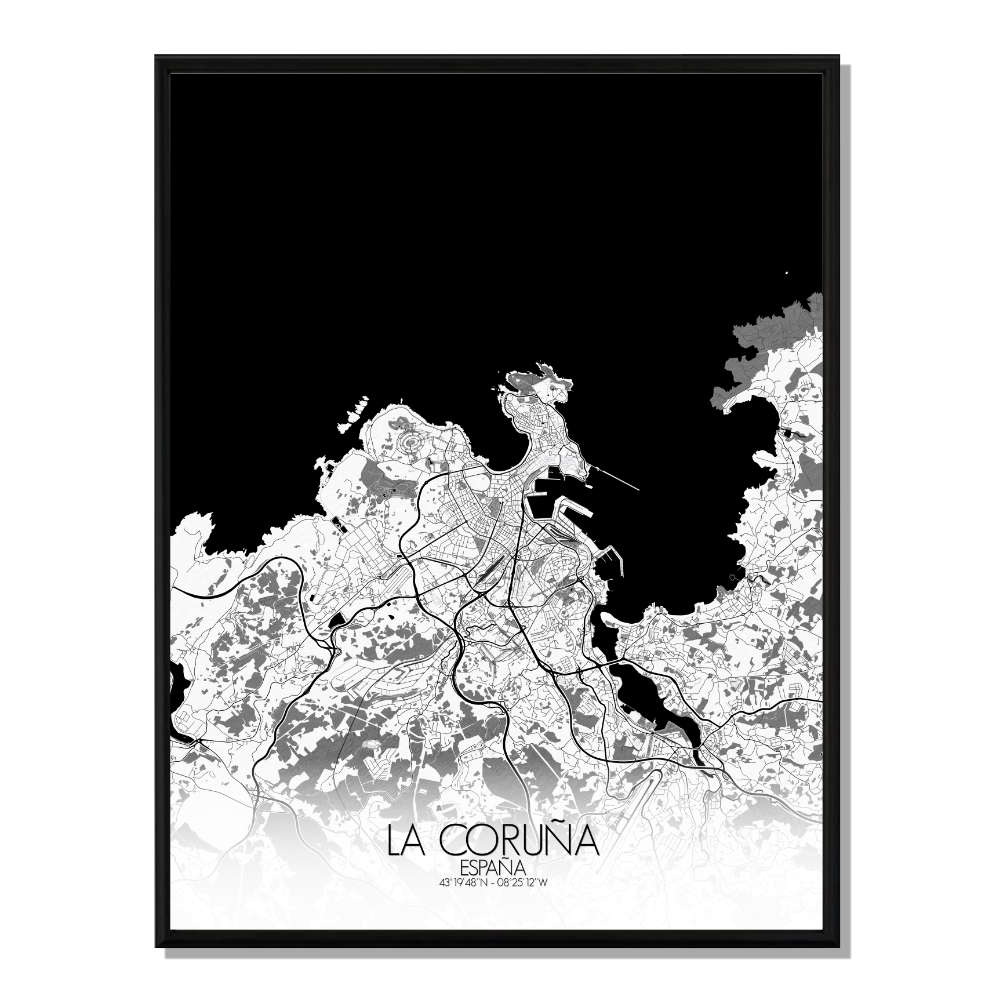 LA COROGNE - Carte City Map N&B 40x50cm