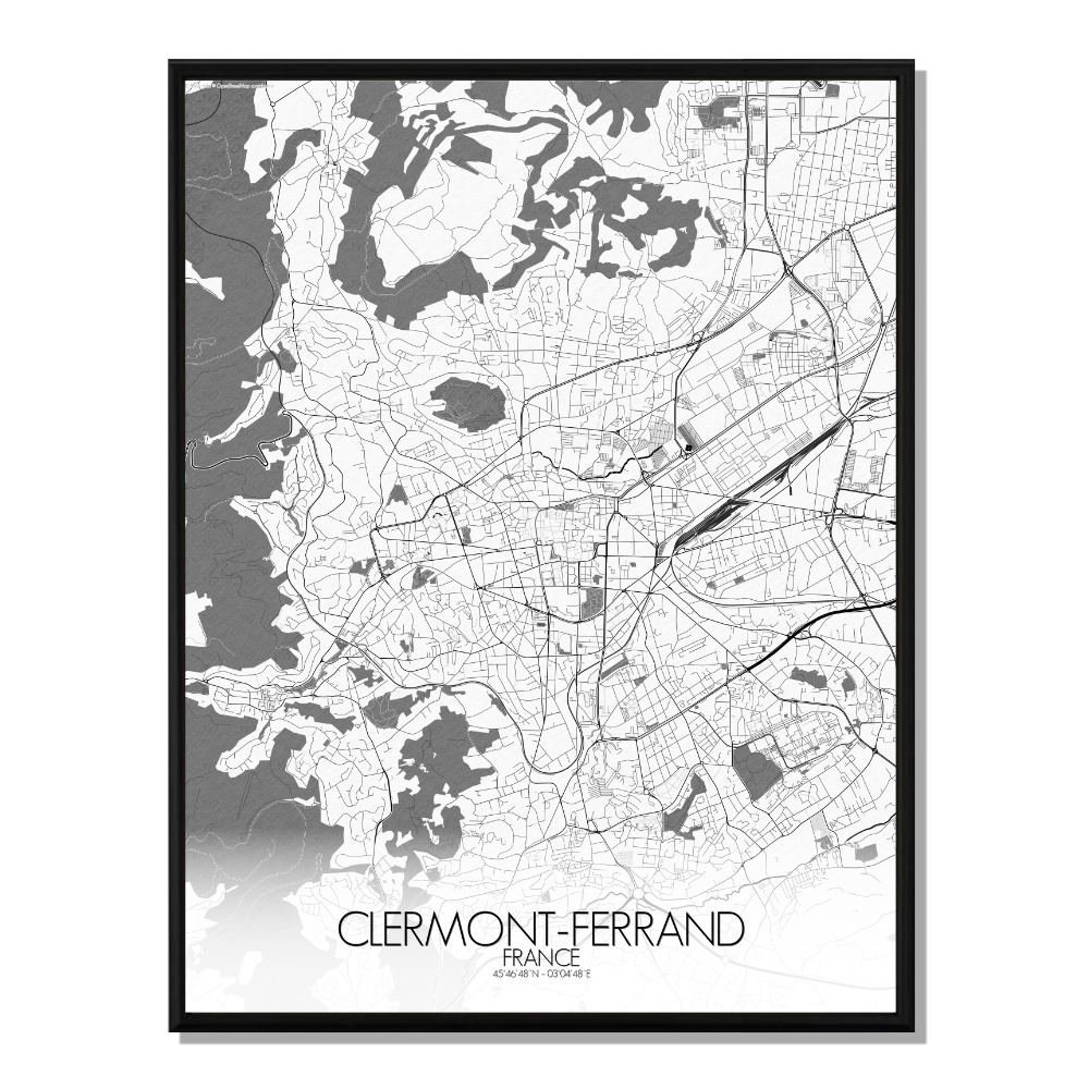 CLERMONT - Carte City Map N&B 40x50cm