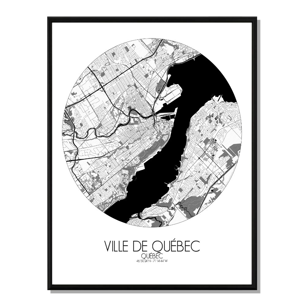 QUEBEC - Carte City Map Rond 40x50cm