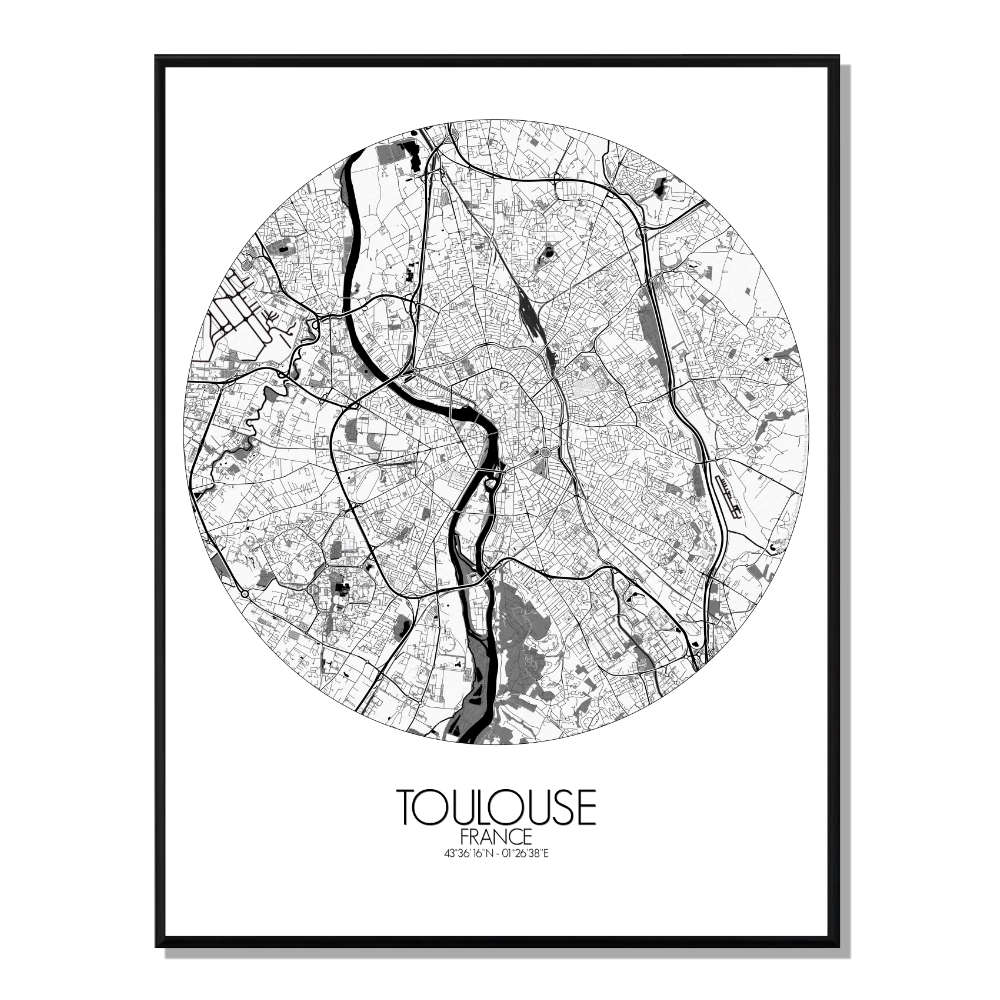 TOULOUSE - Carte City Map Rond 40x50cm