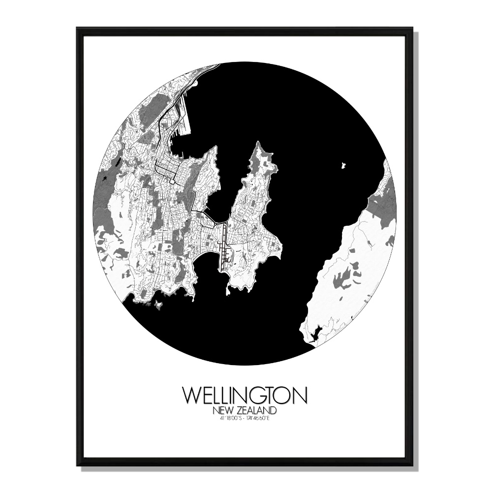 WELLINGTON - Carte City Map Rond 40x50cm