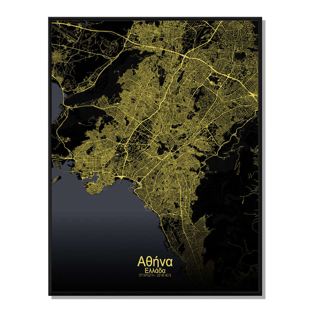 Affiche Athènes Carte Nuit 40x50