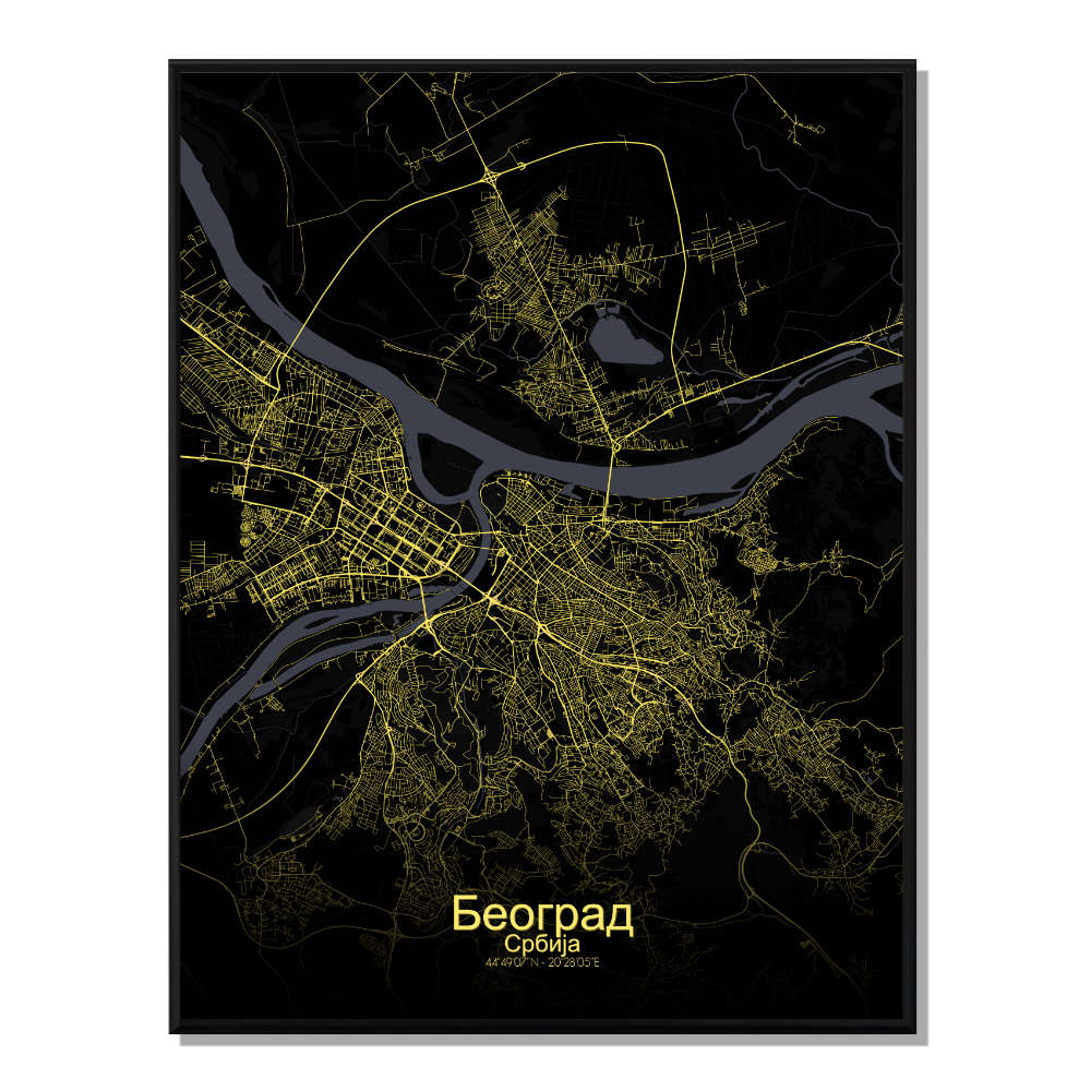 Affiche Belgrade Carte Nuit 40x50 Affiche Belgrade Carte Nuit 40x50