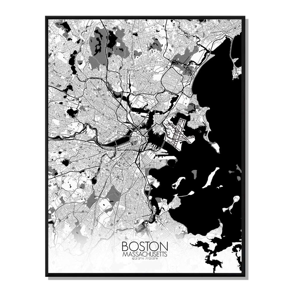BOSTON - Carte City Map N&B 40x50cm BOSTON - Carte City Map N&B 40x50cm
