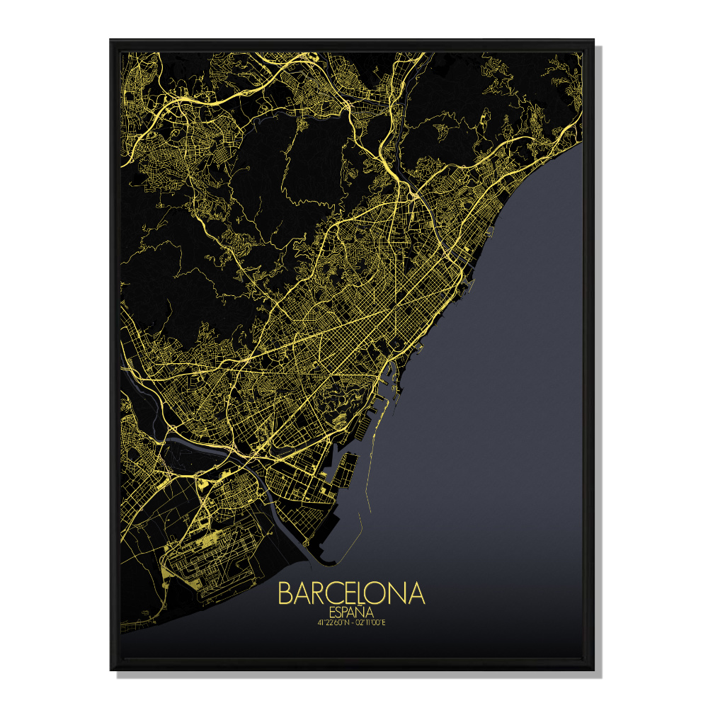 BARCELONE - Carte City Map Nuit 40x50cm