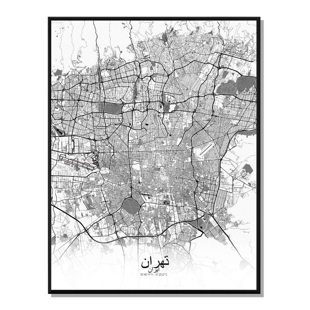 TEHERAN - Carte City Map N&B 40x50cm