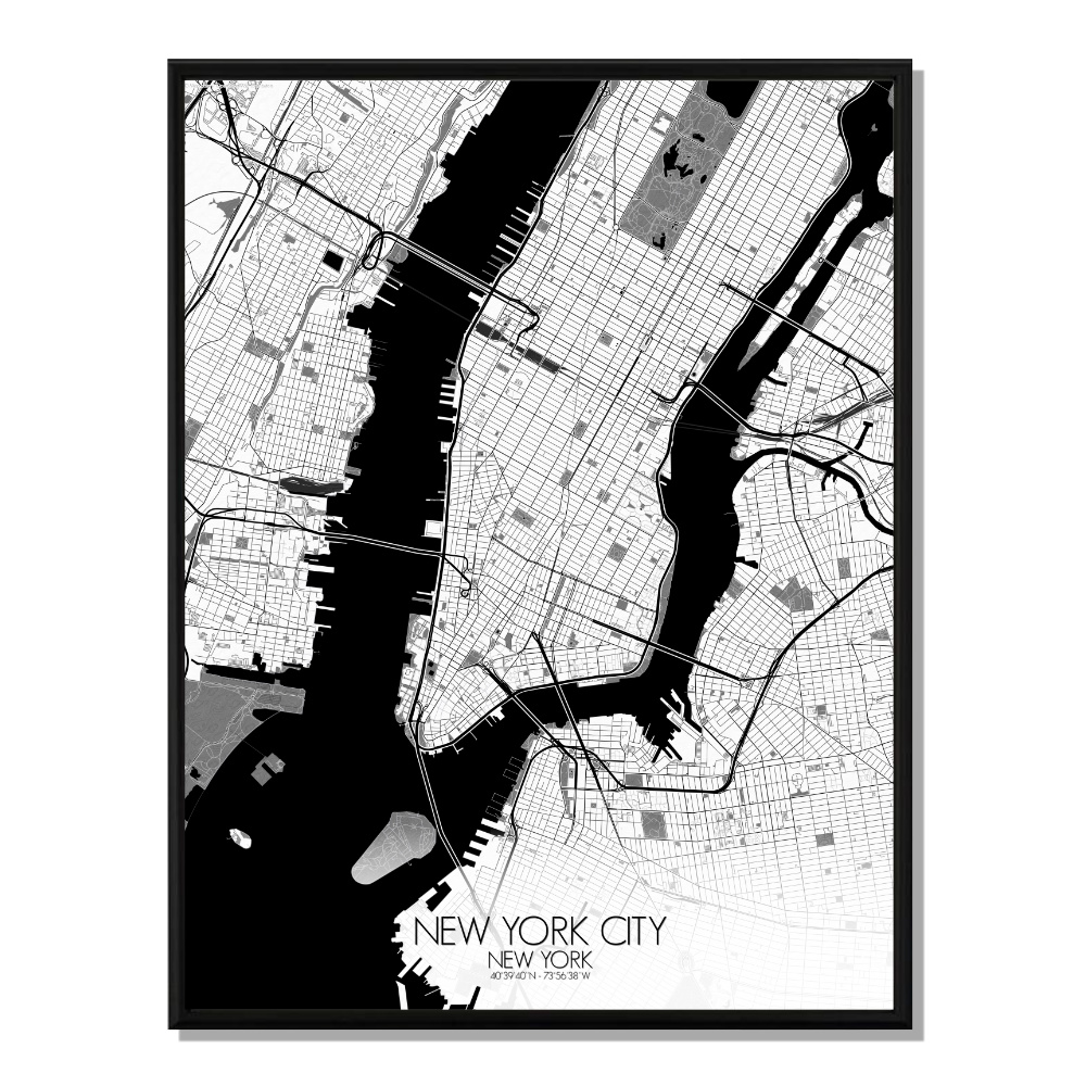 NEW YORK - Carte City Map N&B 40x50cm