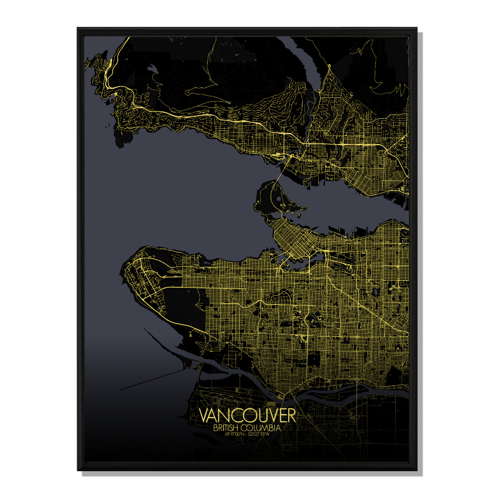 VANCOUVER - Carte City Map Nuit 40x50cm