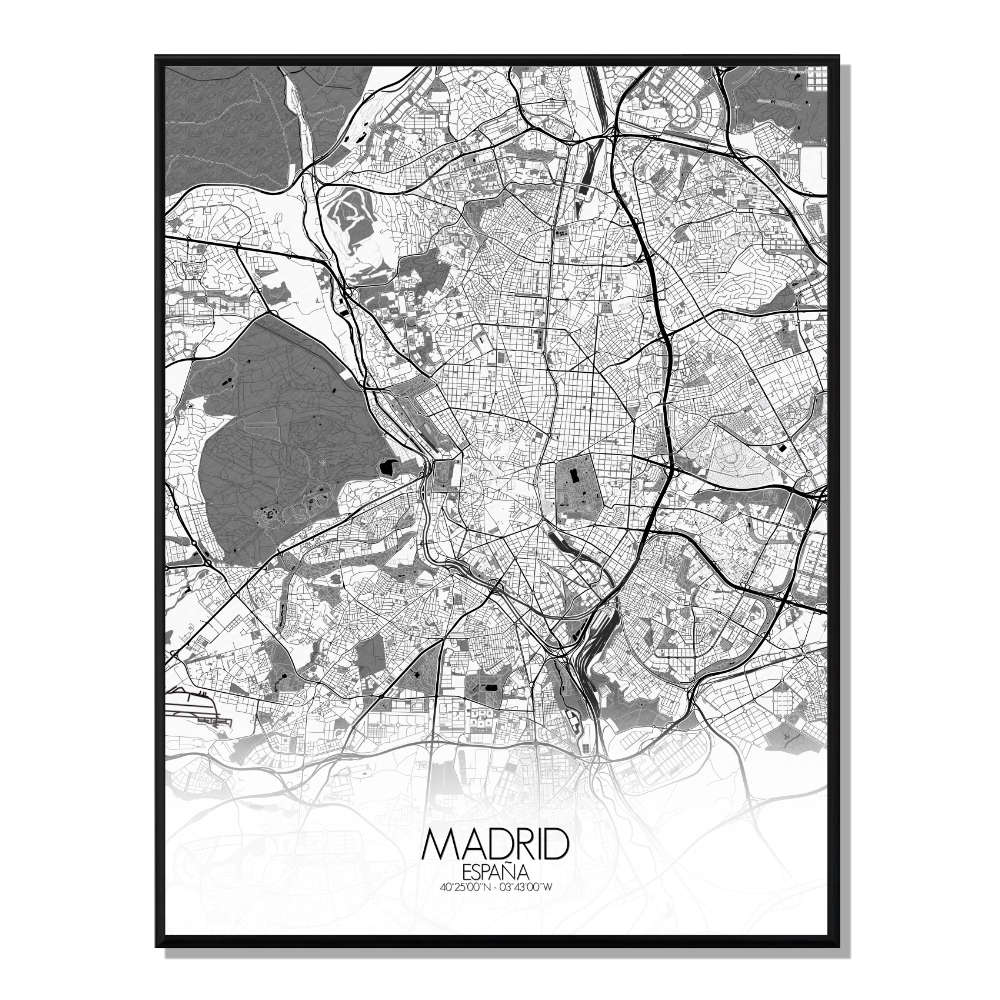 MADRID - Carte City Map N&B 40x50cm