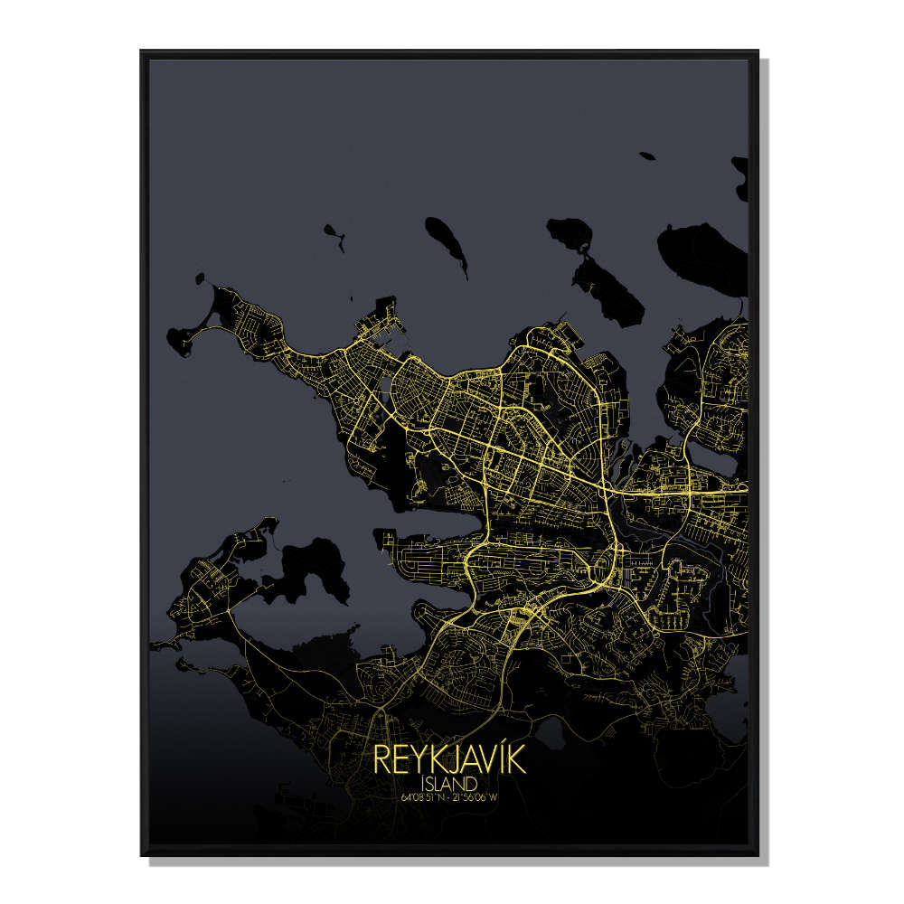 REYKJAVIK - Carte City Map Nuit 40x50cm