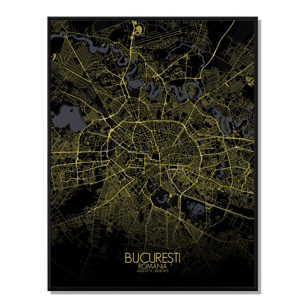 BUCAREST - Carte City Map Nuit 40x50cm