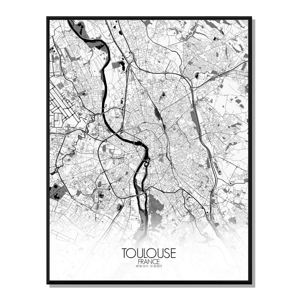 TOULOUSE - Carte City Map N&B 40x50cm