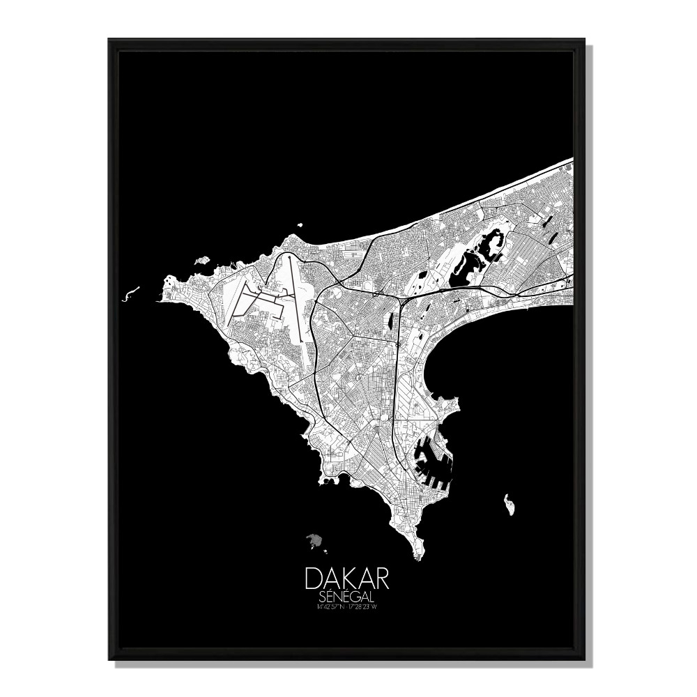 DAKAR - Carte City Map N&B 40x50cm