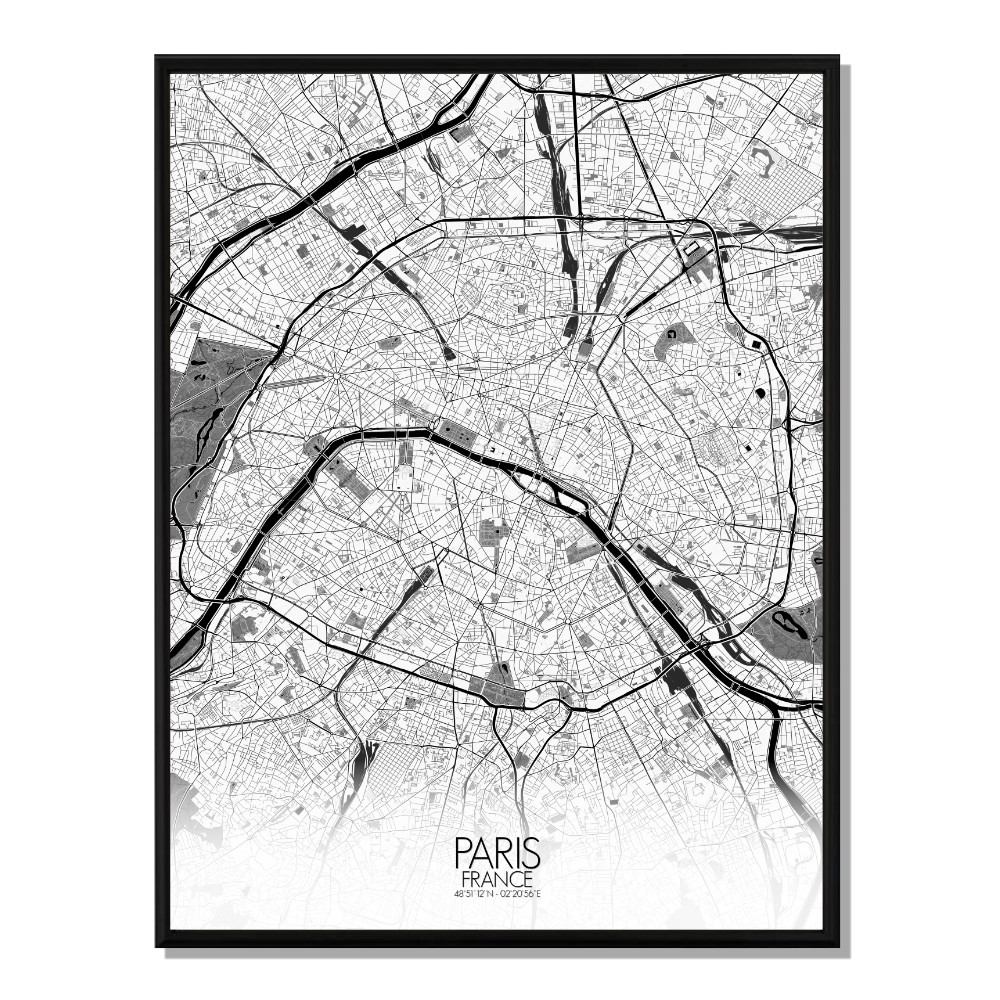 PARIS - Carte City Map N&B 40x50cm
