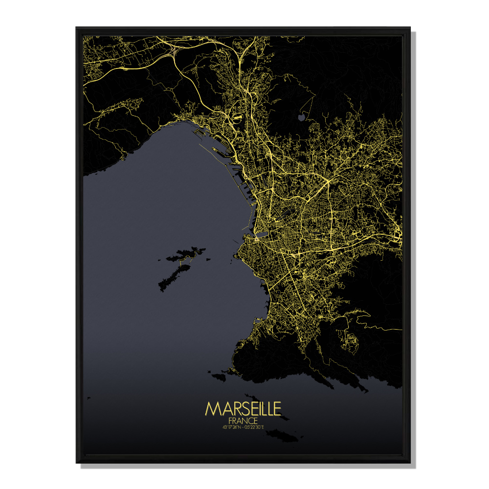MARSEILLE - Carte City Map Nuit 40x50cm MARSEILLE - Carte City Map Nuit 40x50cm