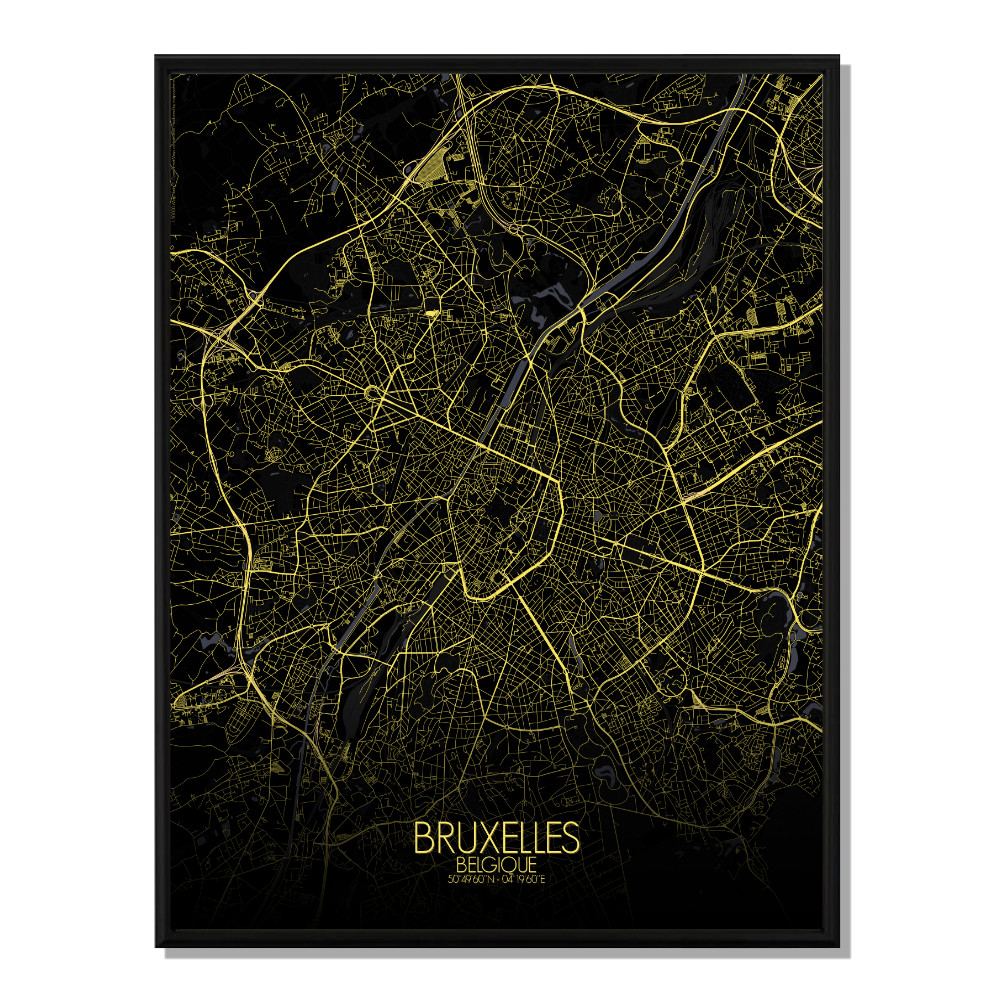 Affiche Bruxelles Carte Nuit 40x50