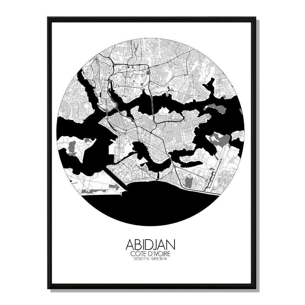 ABIDJAN - Carte City Map Rond 40x50 ABIDJAN - Carte City Map Rond 40x50