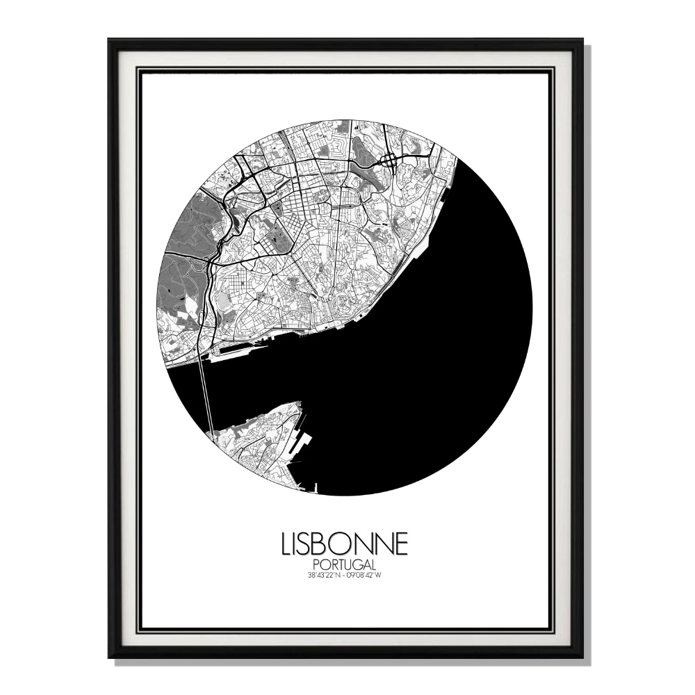 LISBONNE - Carte City Map Rond 40x50cm
