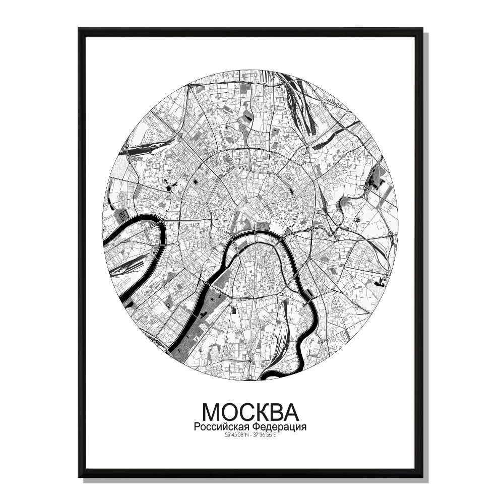 MOSCOU - Carte City Map Rond 40x50cm MOSCOU - Carte City Map Rond 40x50cm