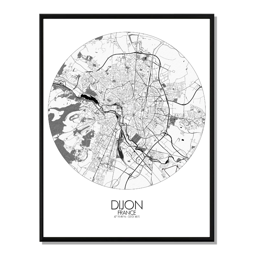 DIJON - Carte City Map Rond 40x50cm