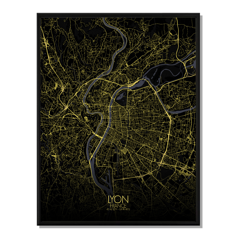 LYON - Carte City Map Nuit 40x50cm LYON - Carte City Map Nuit 40x50cm