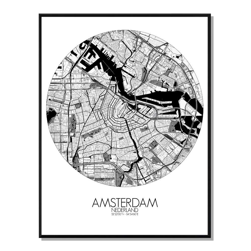 Affiche Amsterdam Carte ronde 40x50