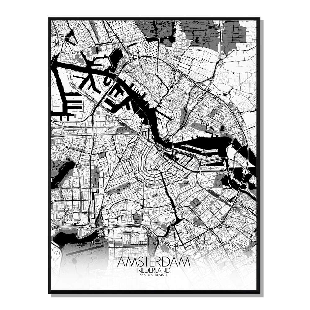 AMSTERDAM - Carte City Map N&B 40x50cm