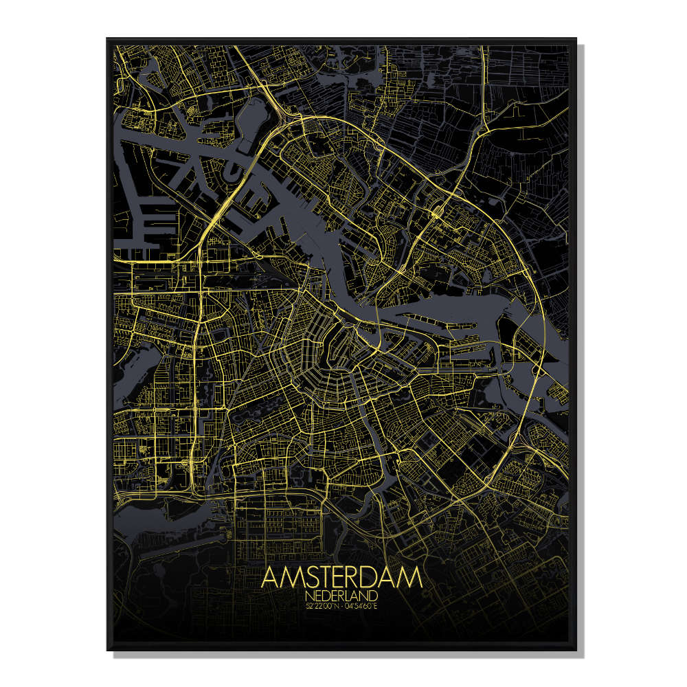Affiche Amsterdam Carte Nuit 40x50