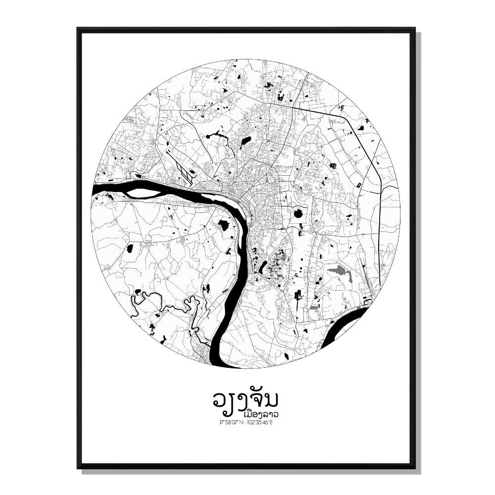 VIENTIANE - Carte City Map Rond 40x50cm