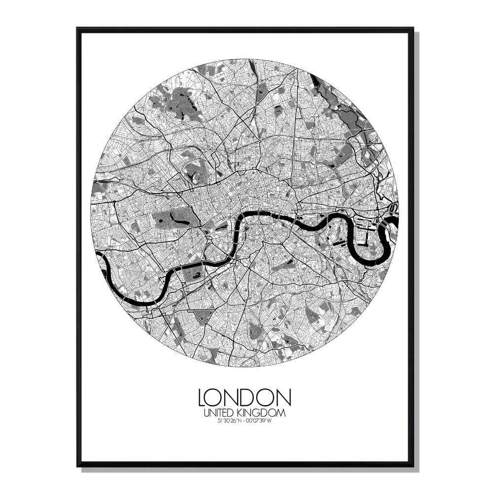 LONDRES - Carte City Map Rond 40x50cm