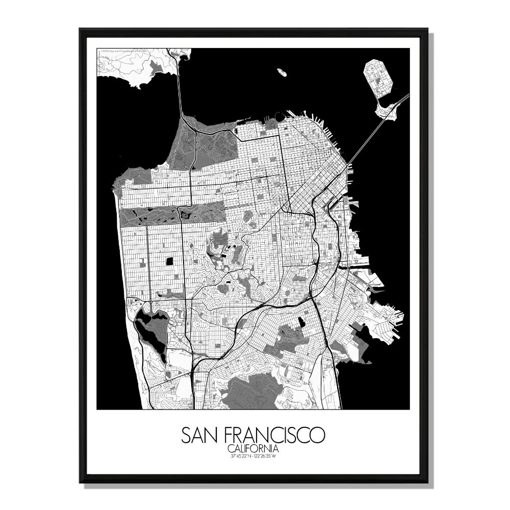 SAN FRANCISCO - Carte Map N&B 40x50cm SAN FRANCISCO - Carte Map N&B 40x50cm