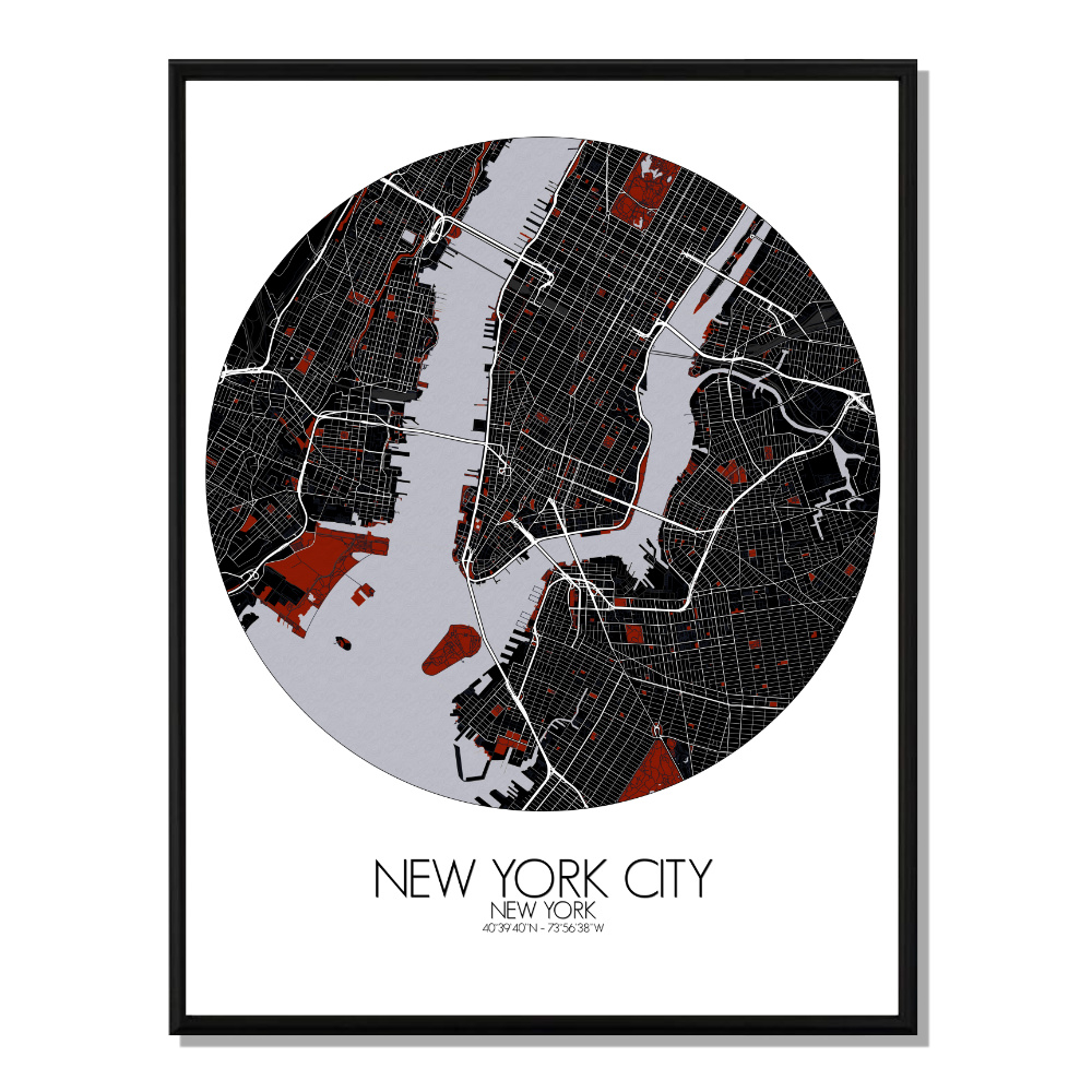 NEW YORK - Carte City Map Rouge 40x50cm