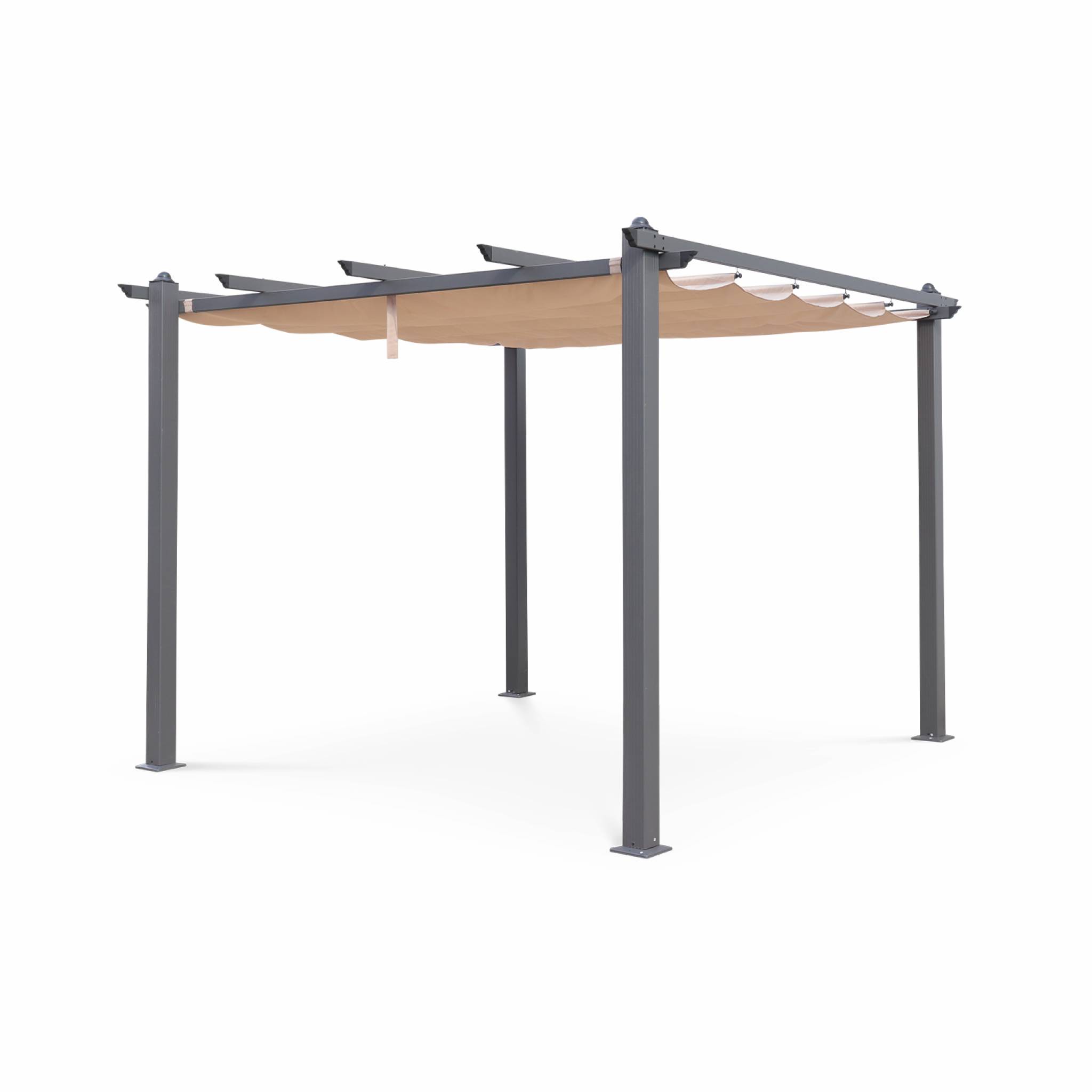 Pergola en aluminium et toile coulissante 3x3m beige Pergola en aluminium et toile coulissante 3x3m beige