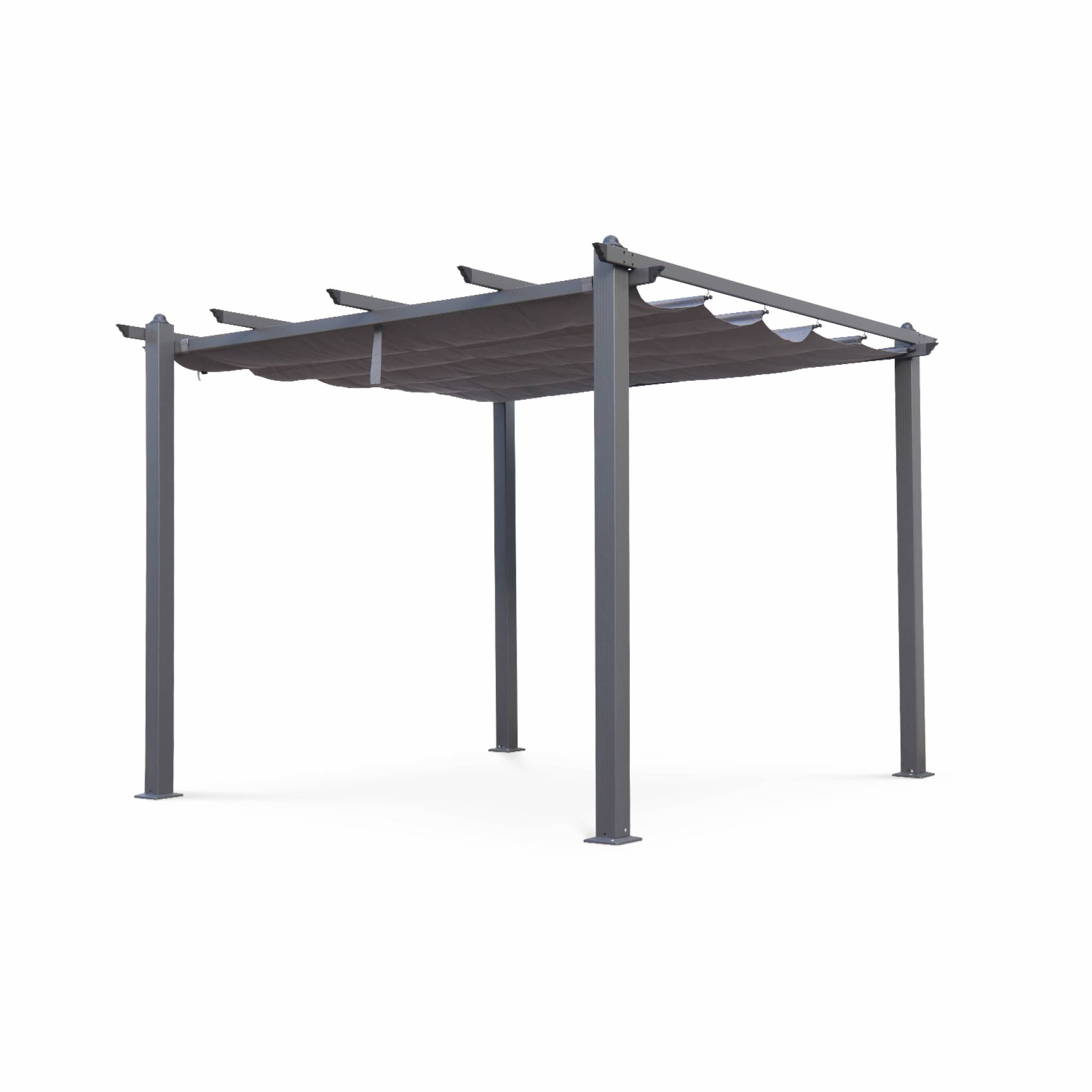 Pergola rétractable et coulissante en toile gris 3x3m Pergola rétractable et coulissante en toile gris 3x3m