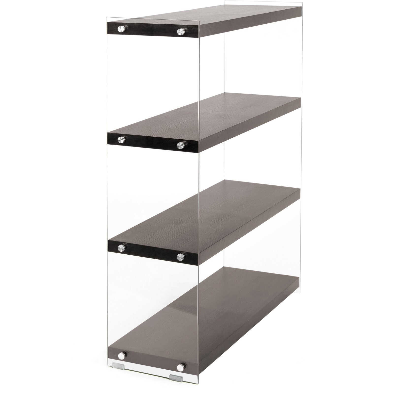 Etagère 4 étagères bois marron montant verre h113cm (photo) Etagère 4 étagères bois marron montant verre h113cm