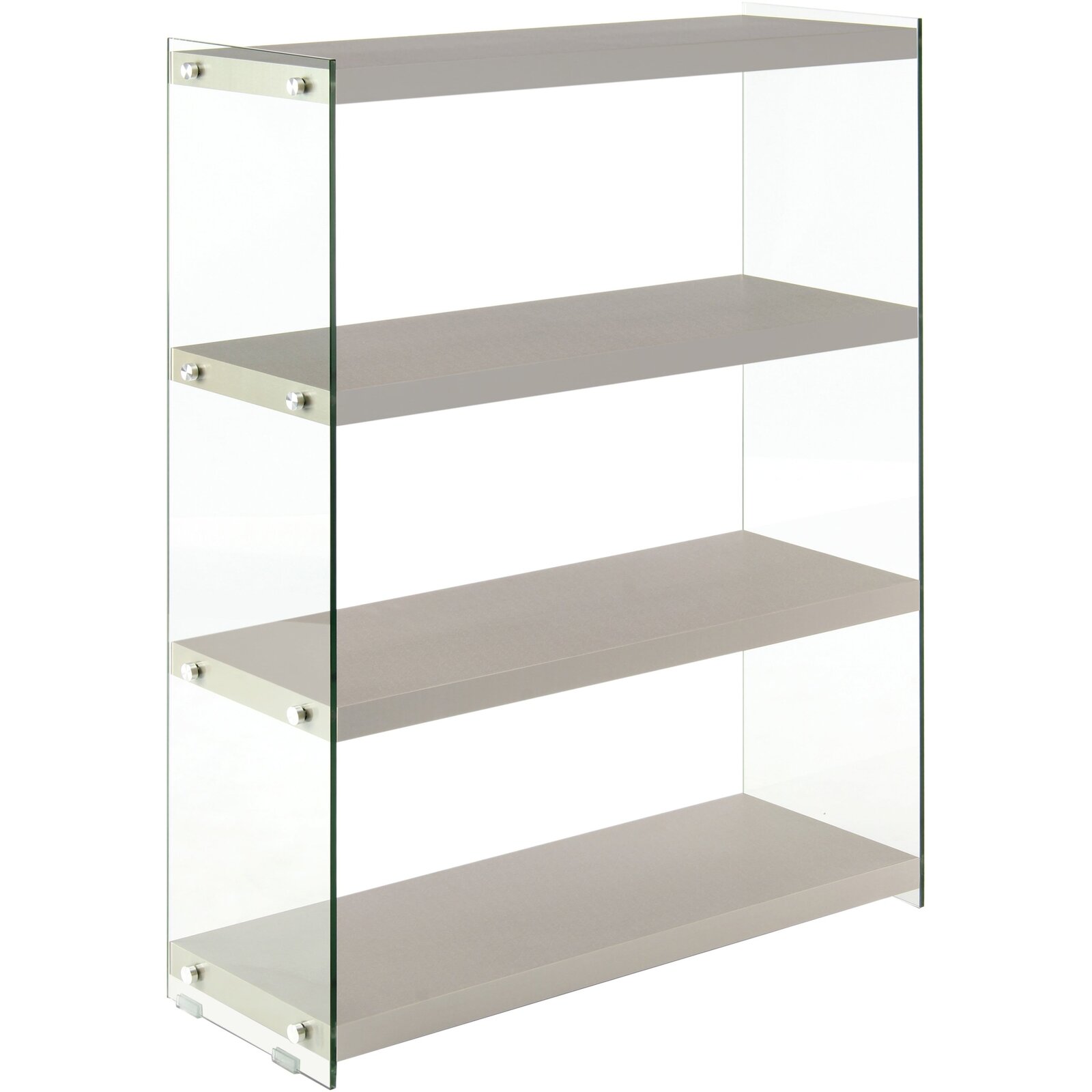 Etagère 4 étagères bois gris argent montant verre h113cm Etagère 4 étagères bois gris argent montant verre h113cm