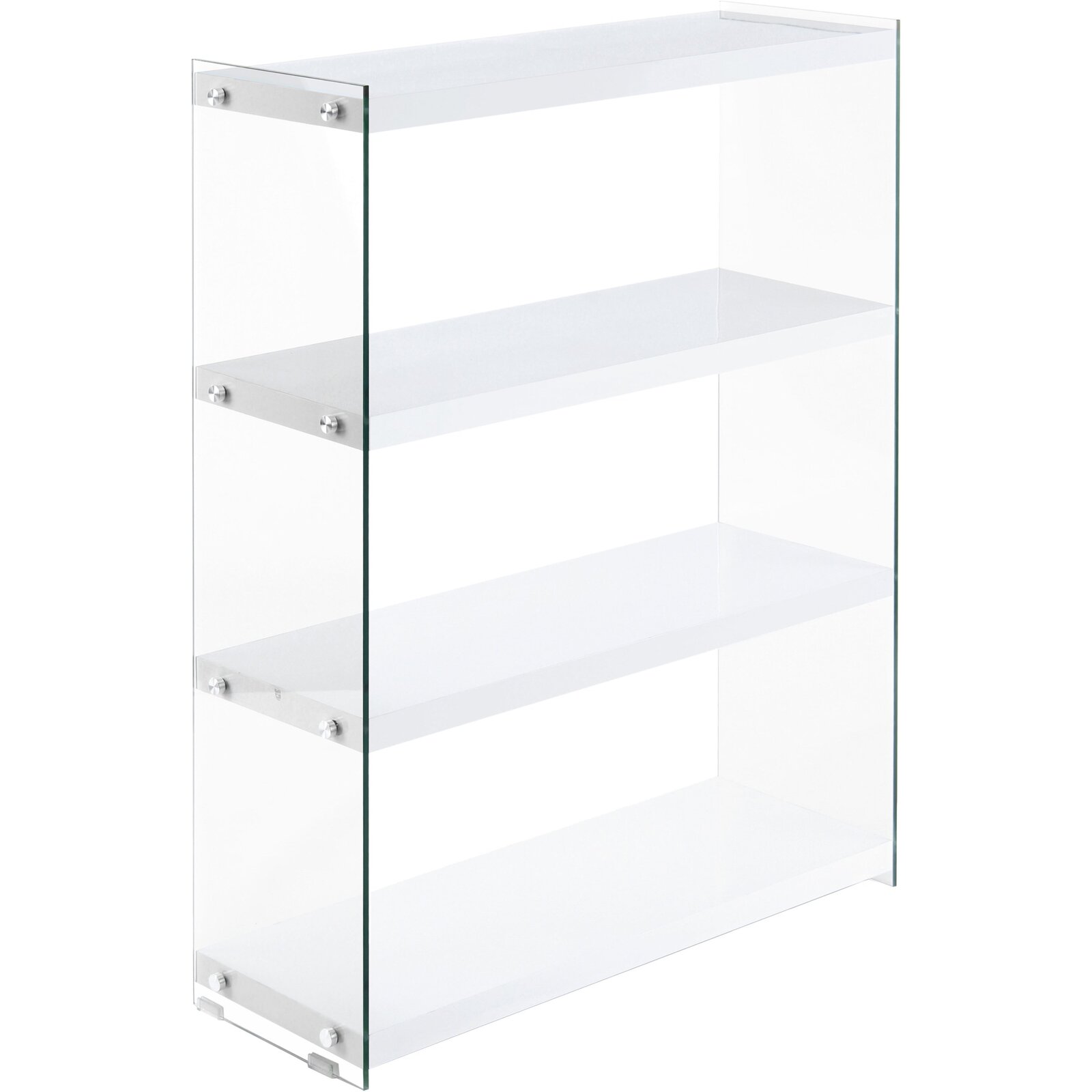 Etagère 4 étagères bois blanc montant verre h113cm Etagère 4 étagères bois blanc montant verre h113cm